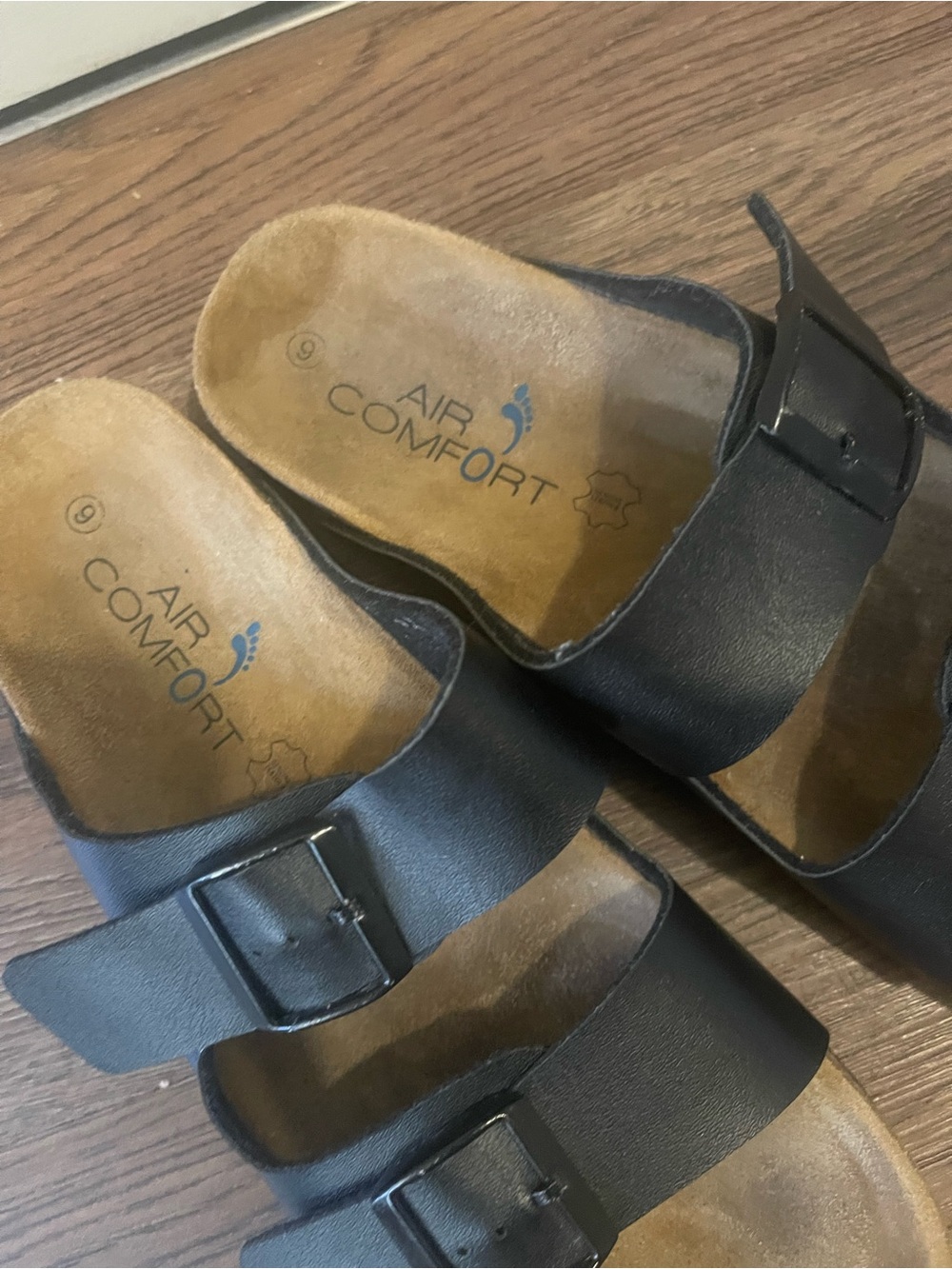 Air Comfort Black Two-Buckle Slide Sandals